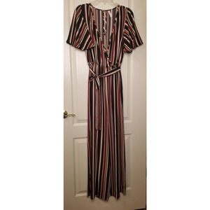 Xhilaration Career Casual Multicolor Jumpsuit Striped Drawstring Wide Leg Size S
